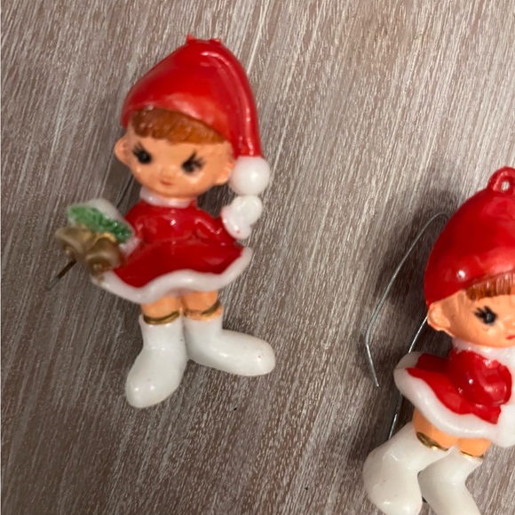 3 Pixi Elf Ornaments Wreath Hook Inserted 2.5' plastic Vintage Christmas Decor - Picture 3 of 9